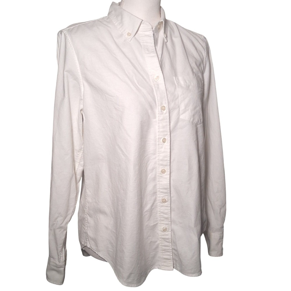 GAP Perfect Shirt M Optic White Button Down Long Sleeve Stretch Womens - Picture 2 of 12